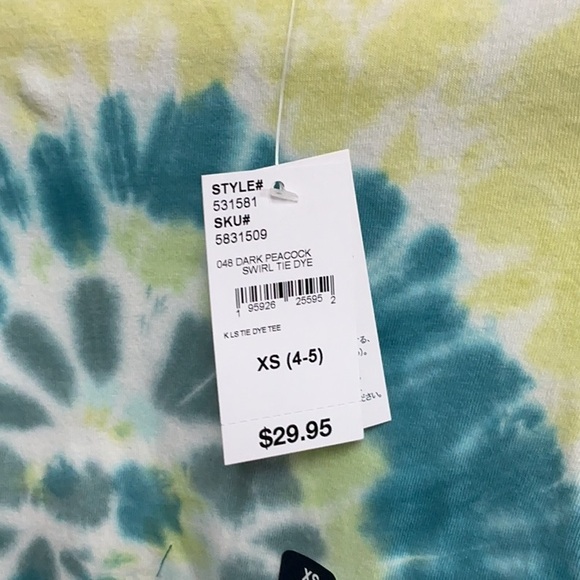 Land’s End dark peackock swirl Tie-Dye Long Sleeve Kids Shirt - Picture 2 of 8